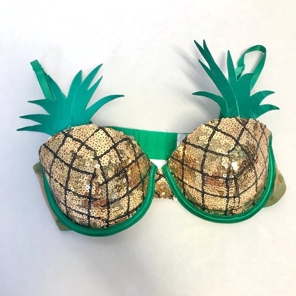 Sequin Pineapple Bra S Hawaiian Beach Costume - Picture 1 of 6